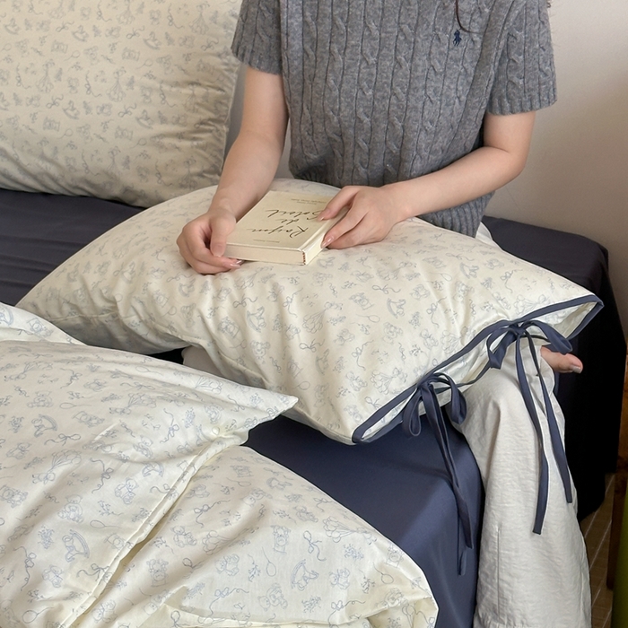 91家纺网 家纺一手货源 找家纺 （总）尺素2025新款 纯棉蝴蝶结绑带款四件套少女心可爱枕套儿童卡通纯棉三件套1.8床笠加大床单民宿床品