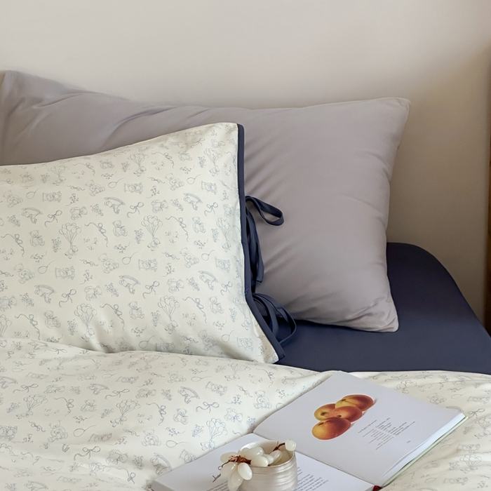 91家纺网 家纺一手货源 找家纺 尺素2025新款 纯棉蝴蝶结绑带款四件套少女心可爱枕套儿童卡通纯棉三件套1.8床笠加大床单民宿床品 绑带款小熊物语-藏青