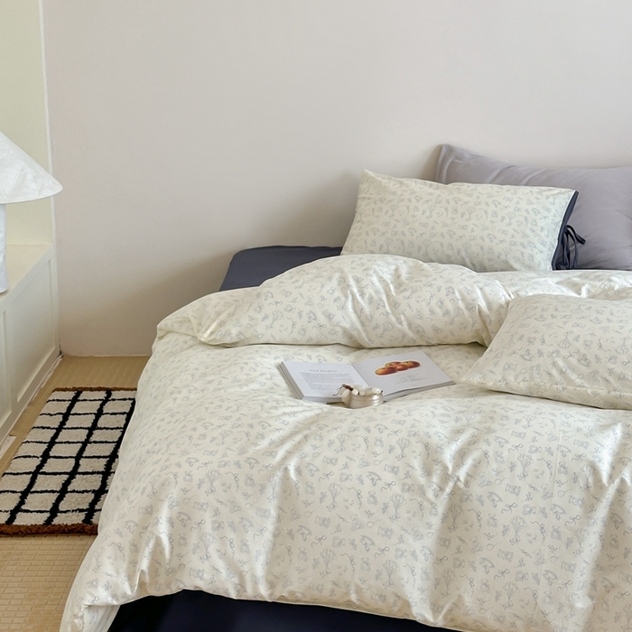 91家纺网 家纺一手货源 找家纺 尺素2025新款 纯棉蝴蝶结绑带款四件套少女心可爱枕套儿童卡通纯棉三件套1.8床笠加大床单民宿床品 绑带款小熊物语-藏青