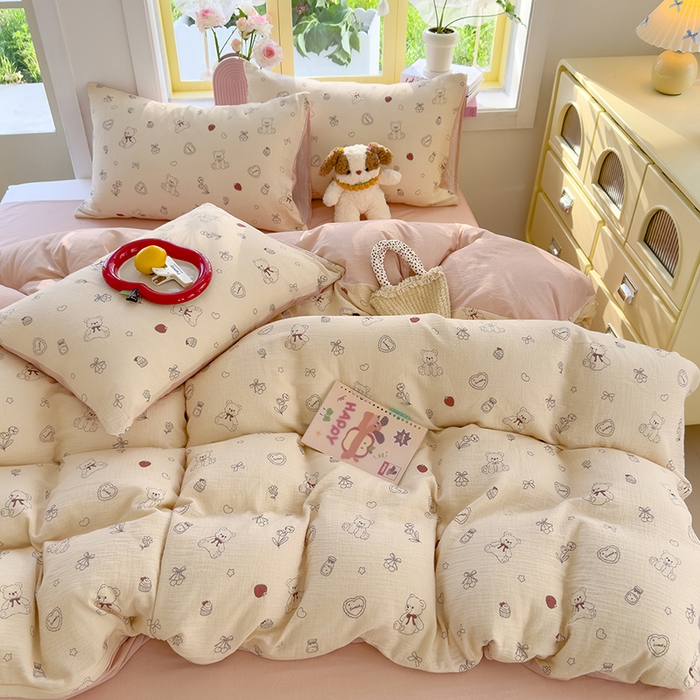 91家纺网 家纺一手货源 找家纺 （总）颜选2025新款105克加厚双层纱木棉四件套（含买家秀）