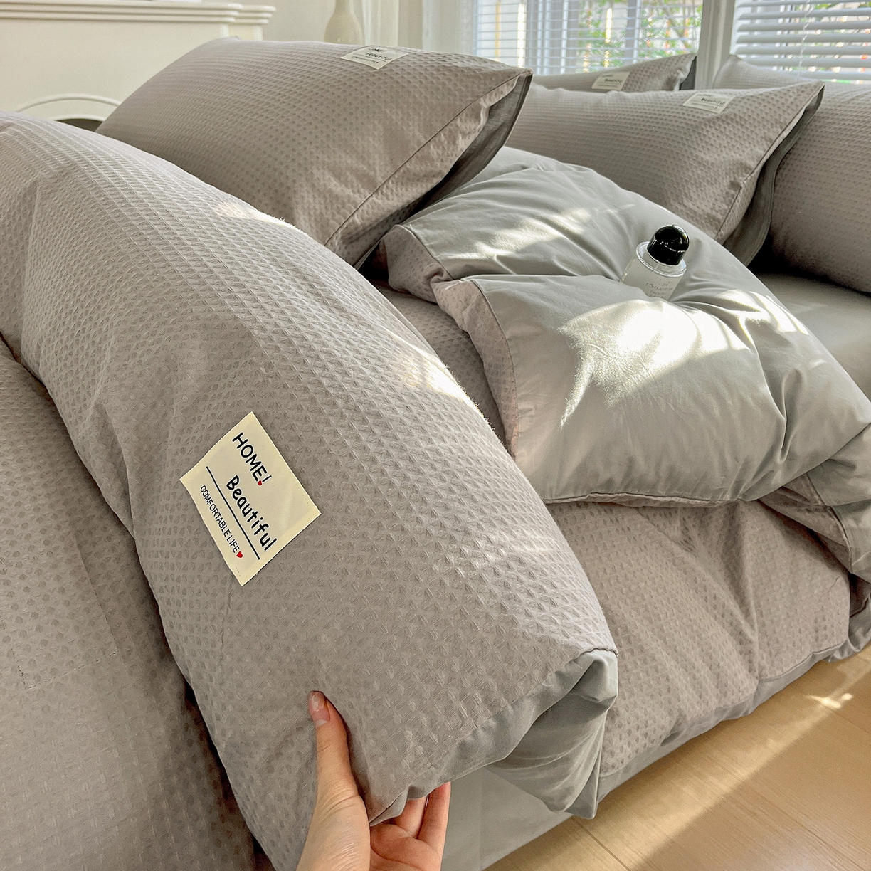 91家纺网 家纺一手货源 找家纺 慕尚家纺 2025新款高端40s加厚款全棉纯棉纯色四件套 北欧灰