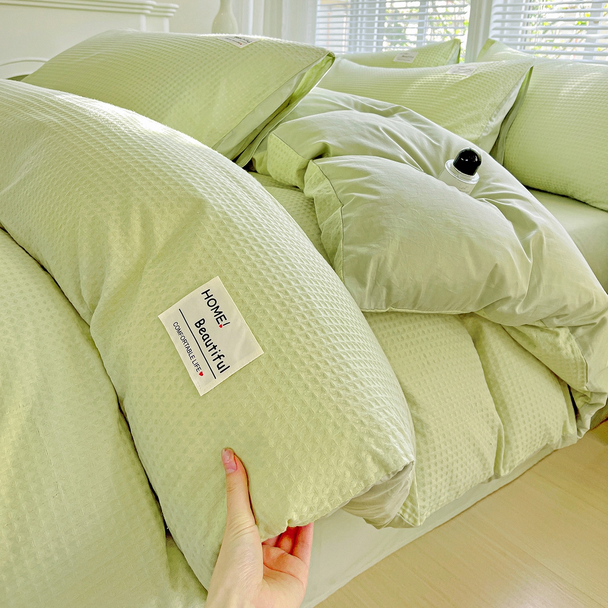 慕尚家纺 2025新款高端40s加厚款全棉纯棉纯色四件套 薄荷绿