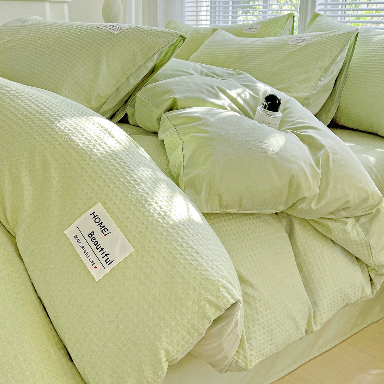 91家纺网 家纺一手货源 找家纺 慕尚家纺 2025新款高端40s加厚款全棉纯棉纯色四件套 薄荷绿