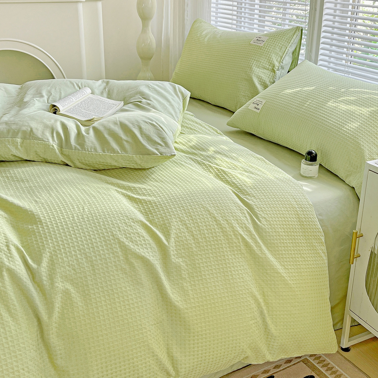 91家纺网 家纺一手货源 找家纺 慕尚家纺 2025新款高端40s加厚款全棉纯棉纯色四件套 薄荷绿