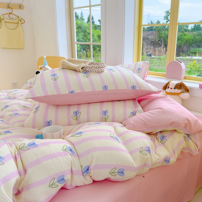 91家纺网 家纺一手货源 找家纺 （总）颜选2025新款105克加厚双层纱木棉四件套（含买家秀）