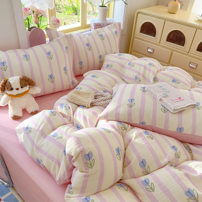 91家纺网 家纺一手货源 找家纺 （总）颜选2025新款105克加厚双层纱木棉四件套（含买家秀）