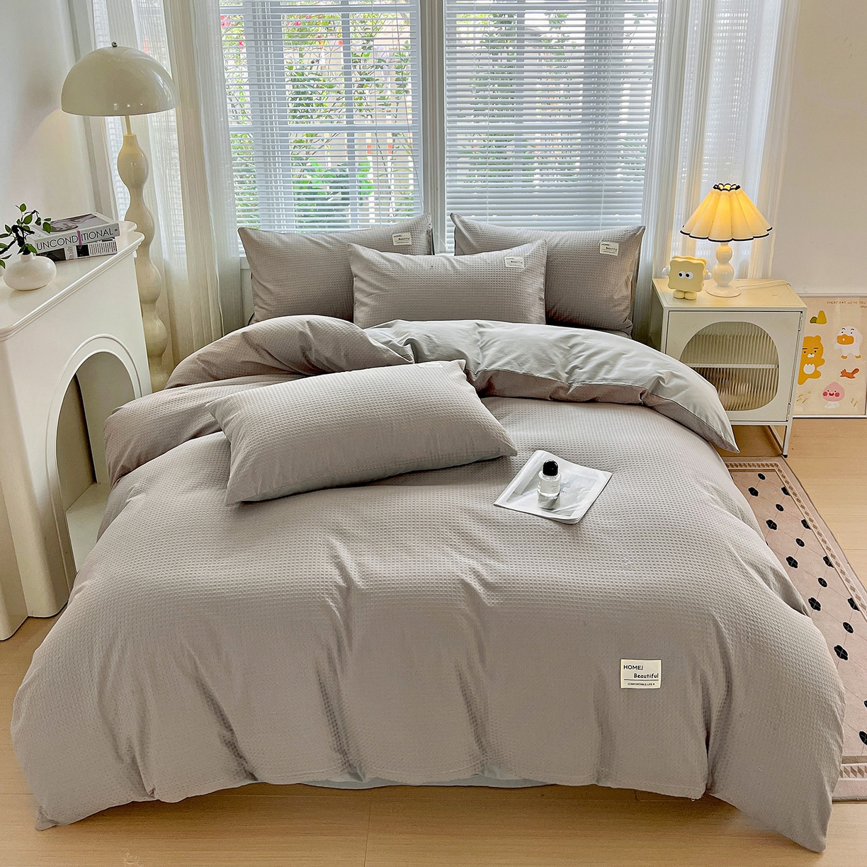 91家纺网 家纺一手货源 找家纺 慕尚家纺 2025新款高端40s加厚款全棉纯棉纯色四件套 北欧灰