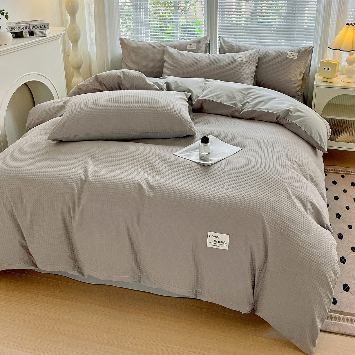 91家纺网 家纺一手货源 找家纺 慕尚家纺 2025新款高端40s加厚款全棉纯棉纯色四件套 北欧灰