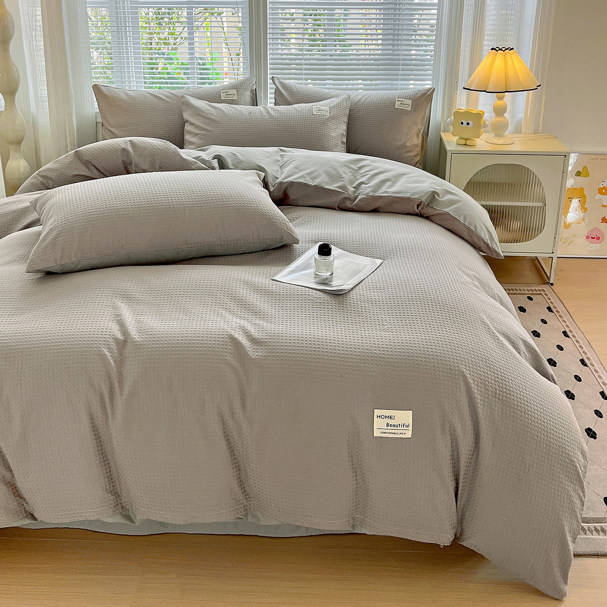 91家纺网 家纺一手货源 找家纺 慕尚家纺 2025新款高端40s加厚款全棉纯棉纯色四件套 北欧灰