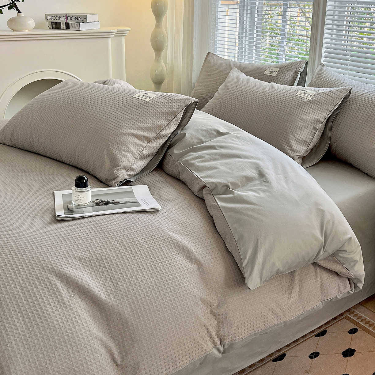 91家纺网 家纺一手货源 找家纺 慕尚家纺 2025新款高端40s加厚款全棉纯棉纯色四件套 北欧灰