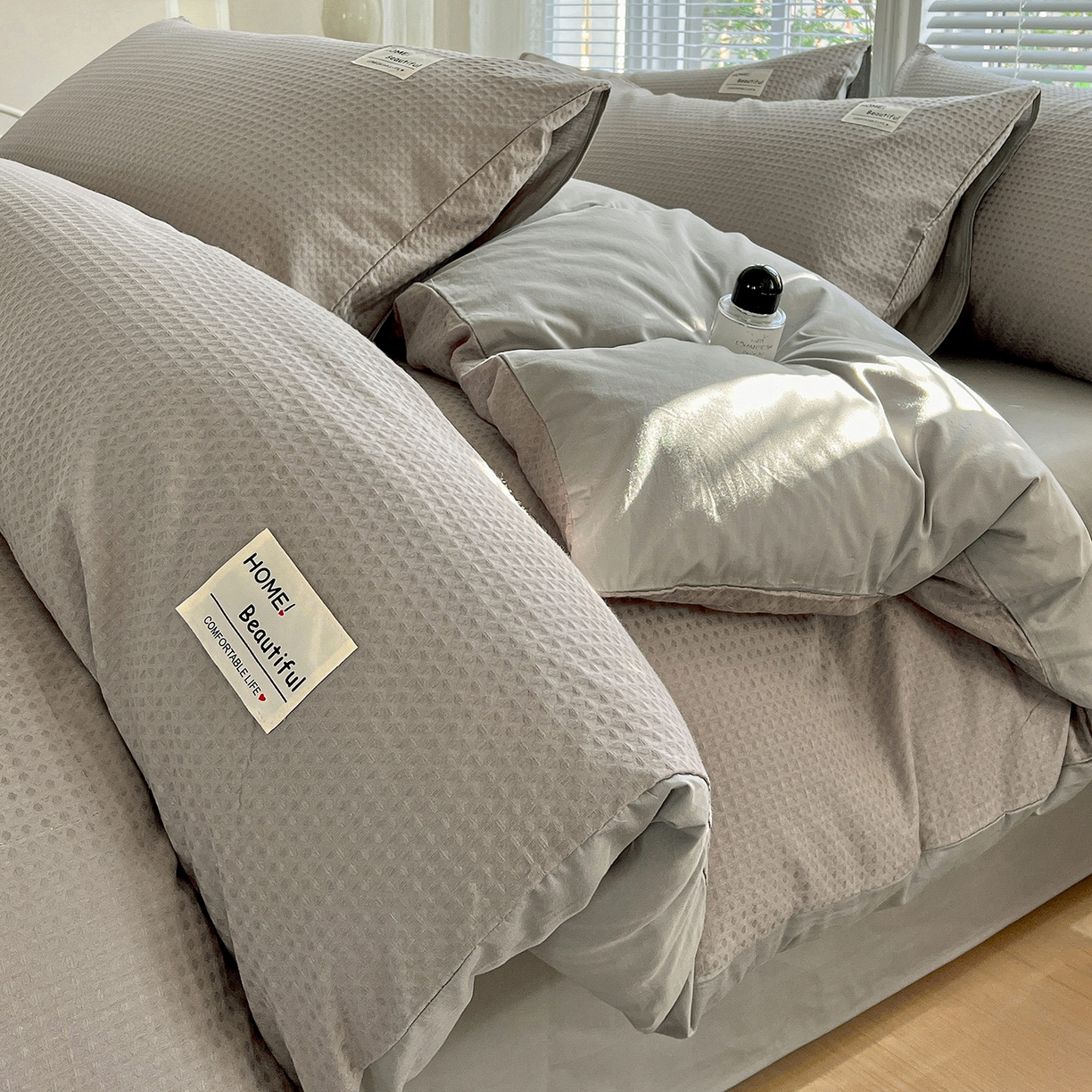 91家纺网 家纺一手货源 找家纺 慕尚家纺 2025新款高端40s加厚款全棉纯棉纯色四件套 北欧灰