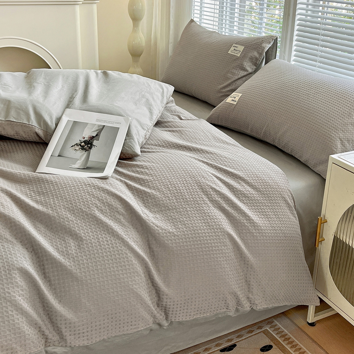 91家纺网 家纺一手货源 找家纺 慕尚家纺 2025新款高端40s加厚款全棉纯棉纯色四件套 北欧灰