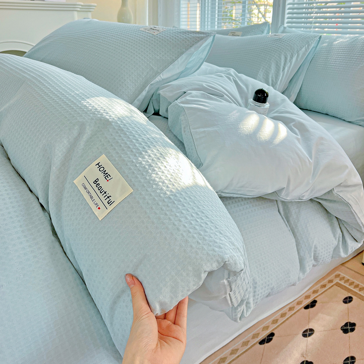 慕尚家纺 2025新款高端40s加厚款全棉纯棉纯色四件套 冰心蓝