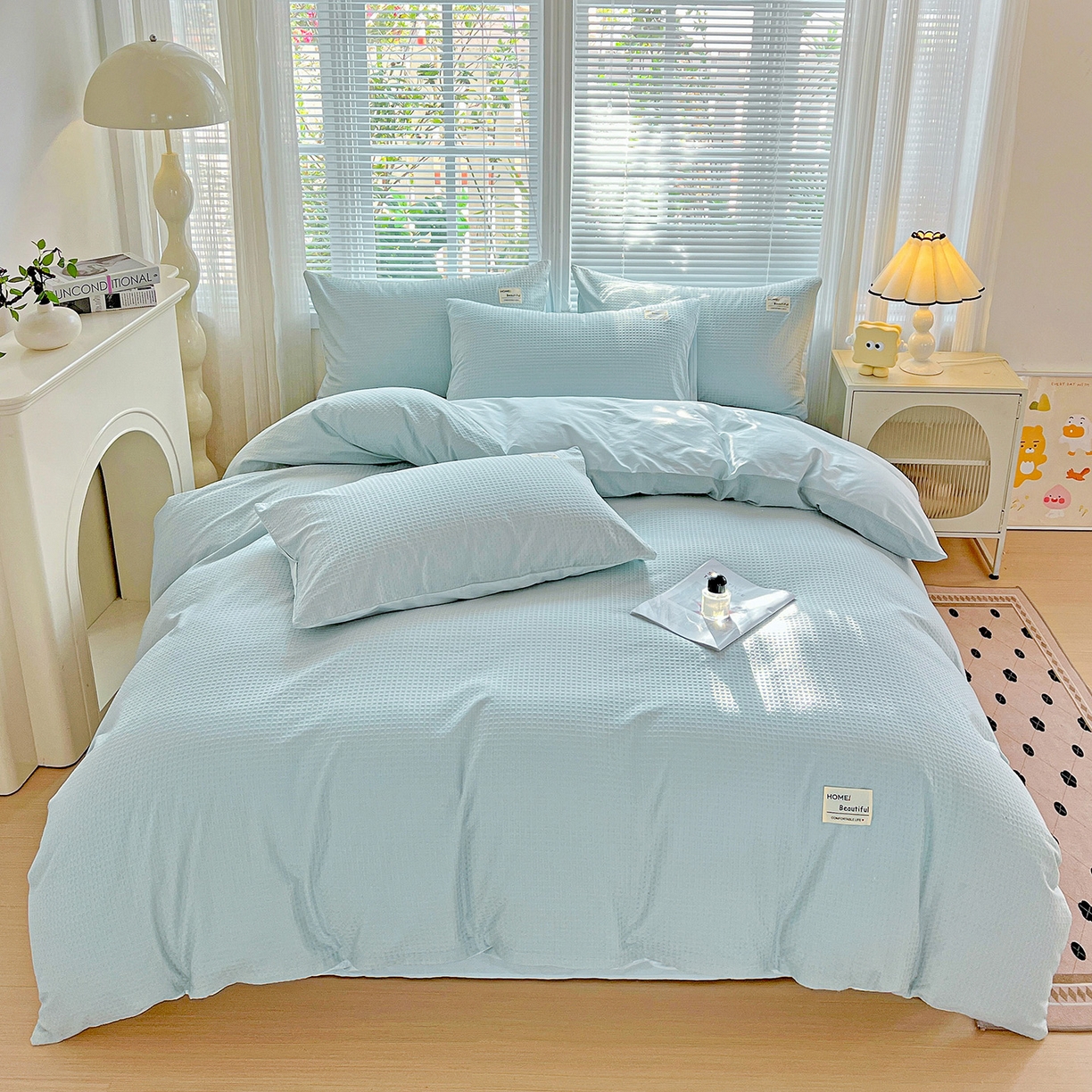 91家纺网 家纺一手货源 找家纺 慕尚家纺 2025新款高端40s加厚款全棉纯棉纯色四件套 冰心蓝