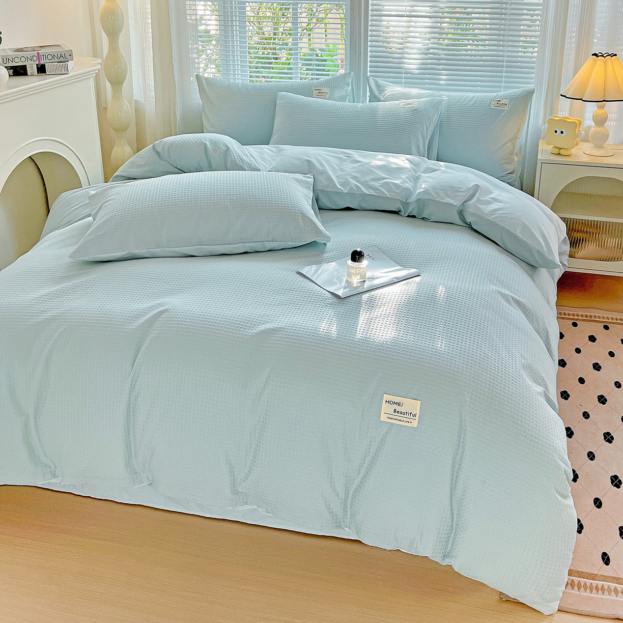 91家纺网 家纺一手货源 找家纺 慕尚家纺 2025新款高端40s加厚款全棉纯棉纯色四件套 冰心蓝