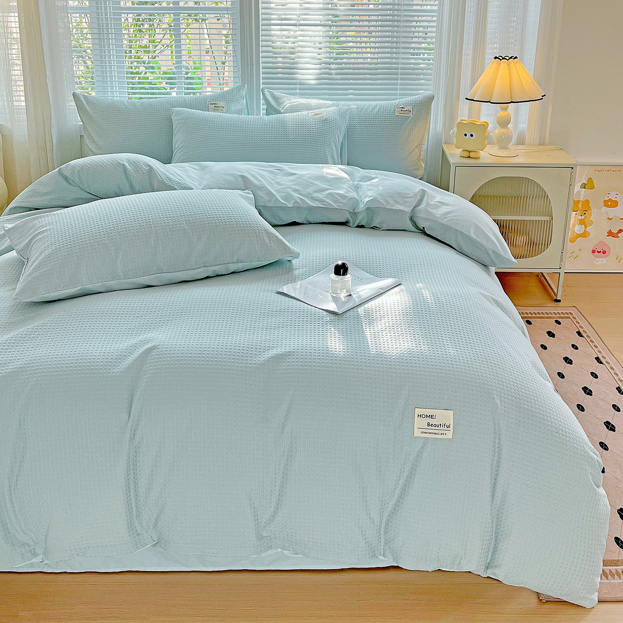 91家纺网 家纺一手货源 找家纺 慕尚家纺 2025新款高端40s加厚款全棉纯棉纯色四件套 冰心蓝