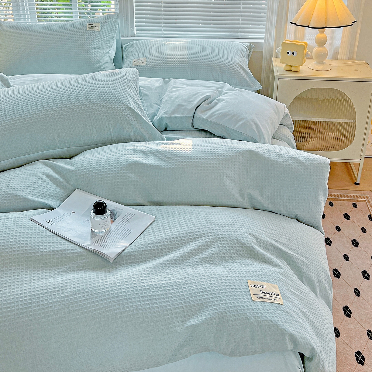 91家纺网 家纺一手货源 找家纺 慕尚家纺 2025新款高端40s加厚款全棉纯棉纯色四件套 冰心蓝