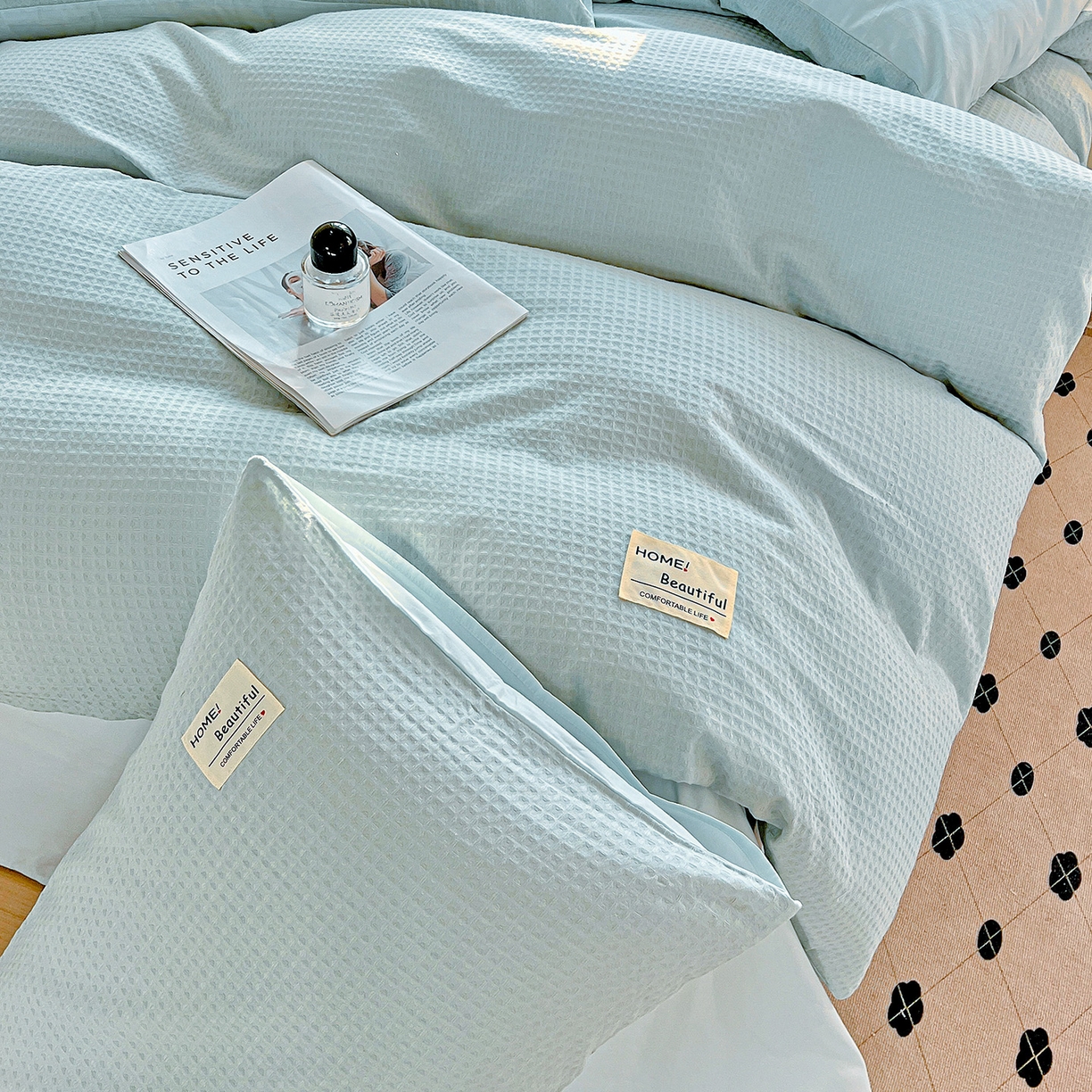 91家纺网 家纺一手货源 找家纺 慕尚家纺 2025新款高端40s加厚款全棉纯棉纯色四件套 冰心蓝