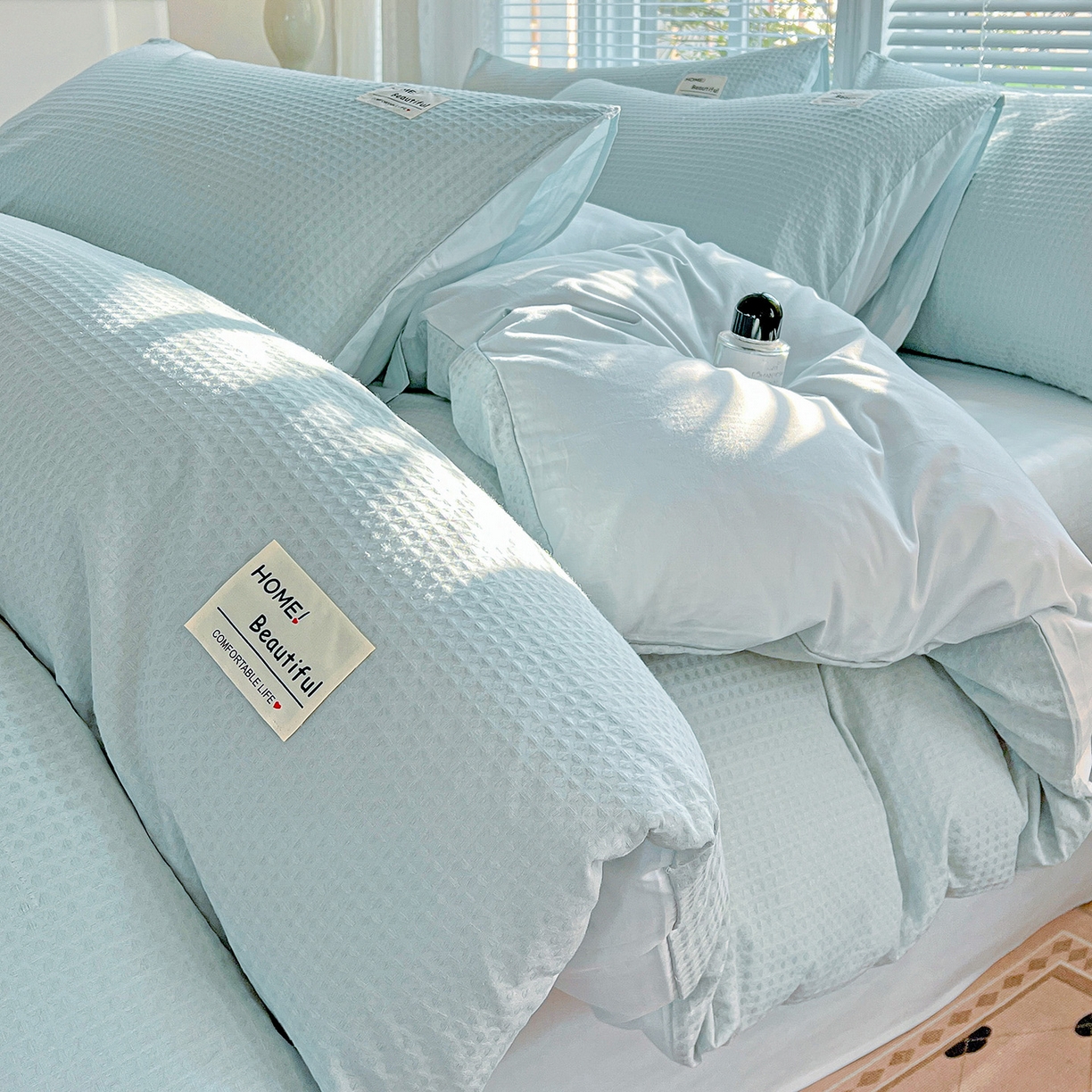 91家纺网 家纺一手货源 找家纺 慕尚家纺 2025新款高端40s加厚款全棉纯棉纯色四件套 冰心蓝