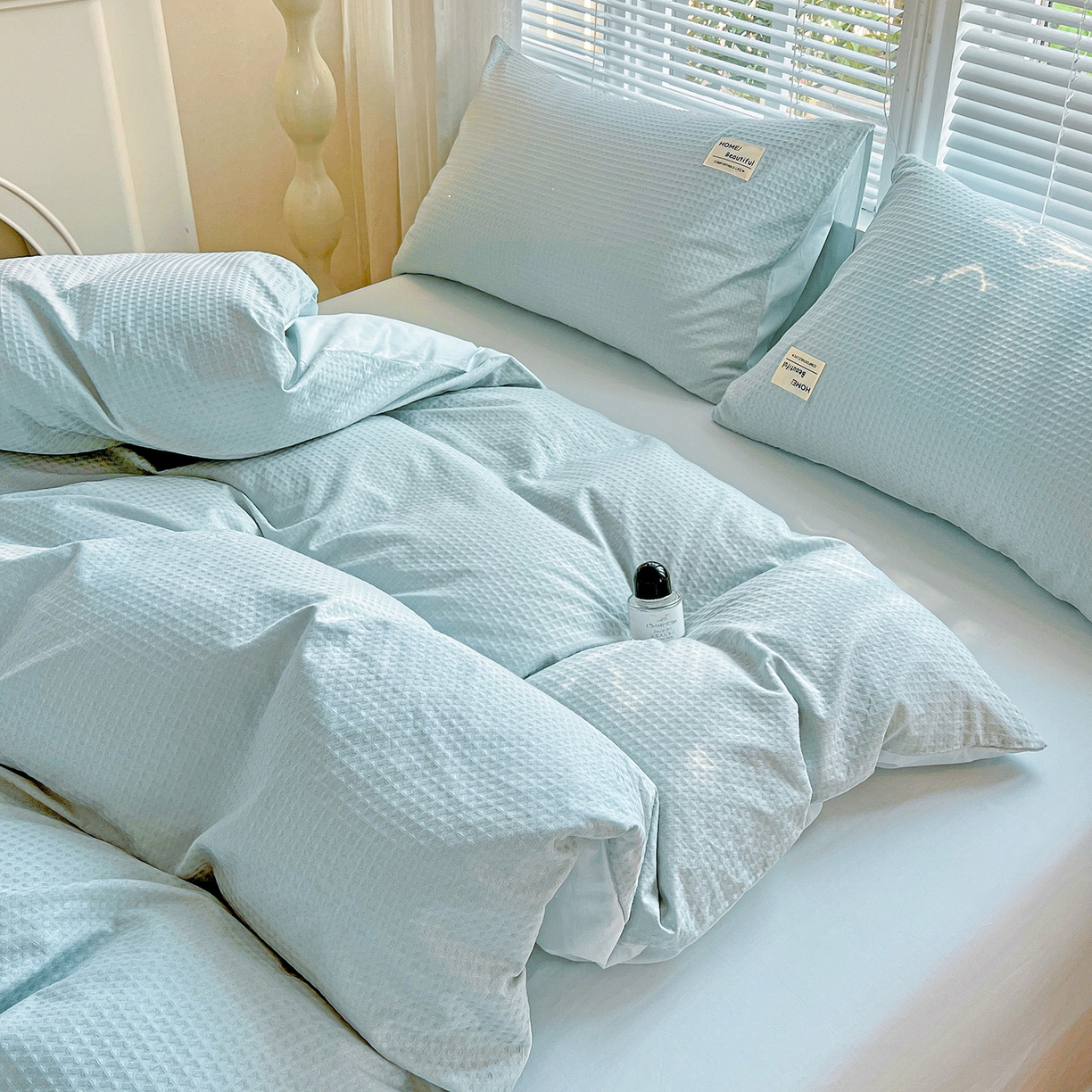 91家纺网 家纺一手货源 找家纺 慕尚家纺 2025新款高端40s加厚款全棉纯棉纯色四件套 冰心蓝