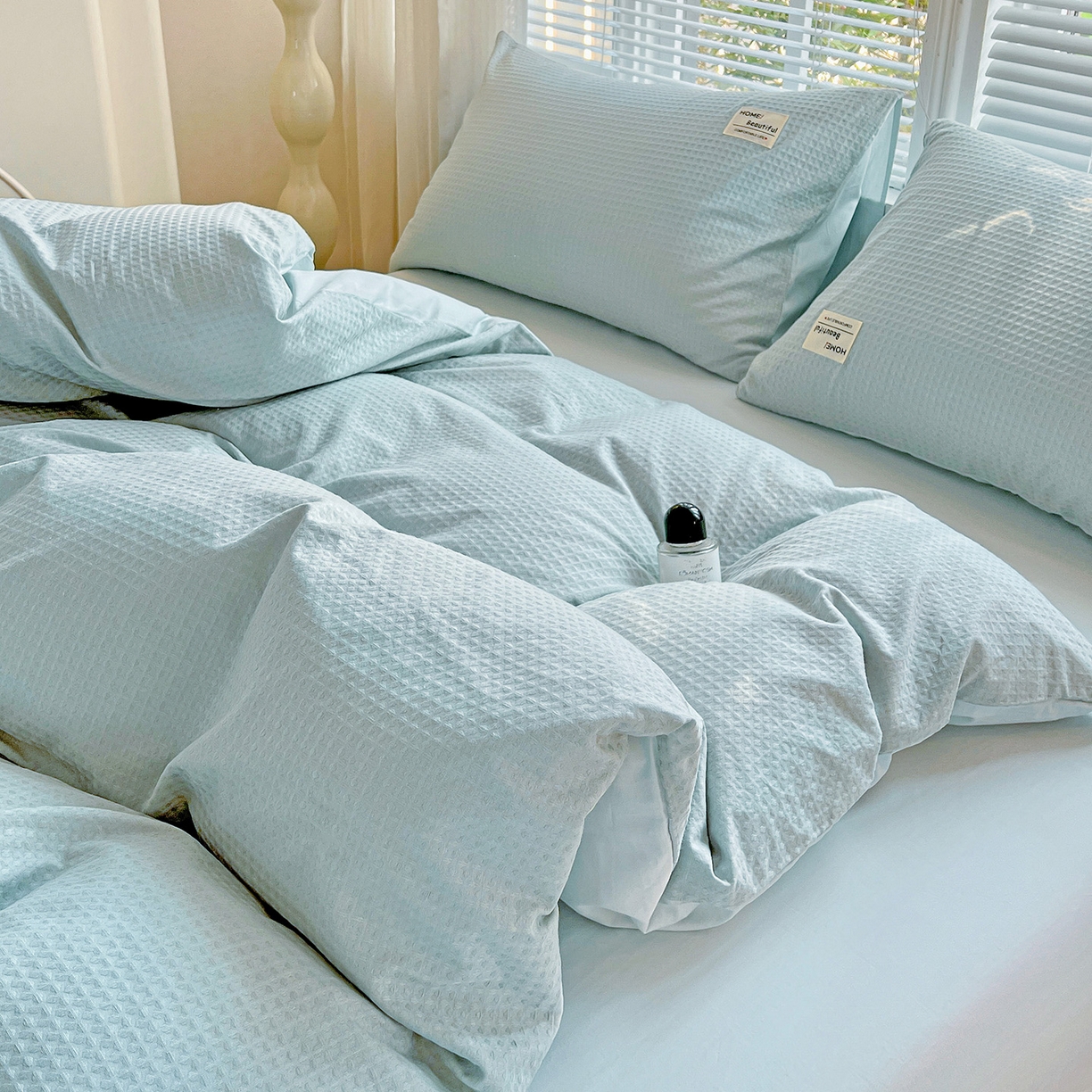 91家纺网 家纺一手货源 找家纺 慕尚家纺 2025新款高端40s加厚款全棉纯棉纯色四件套 冰心蓝