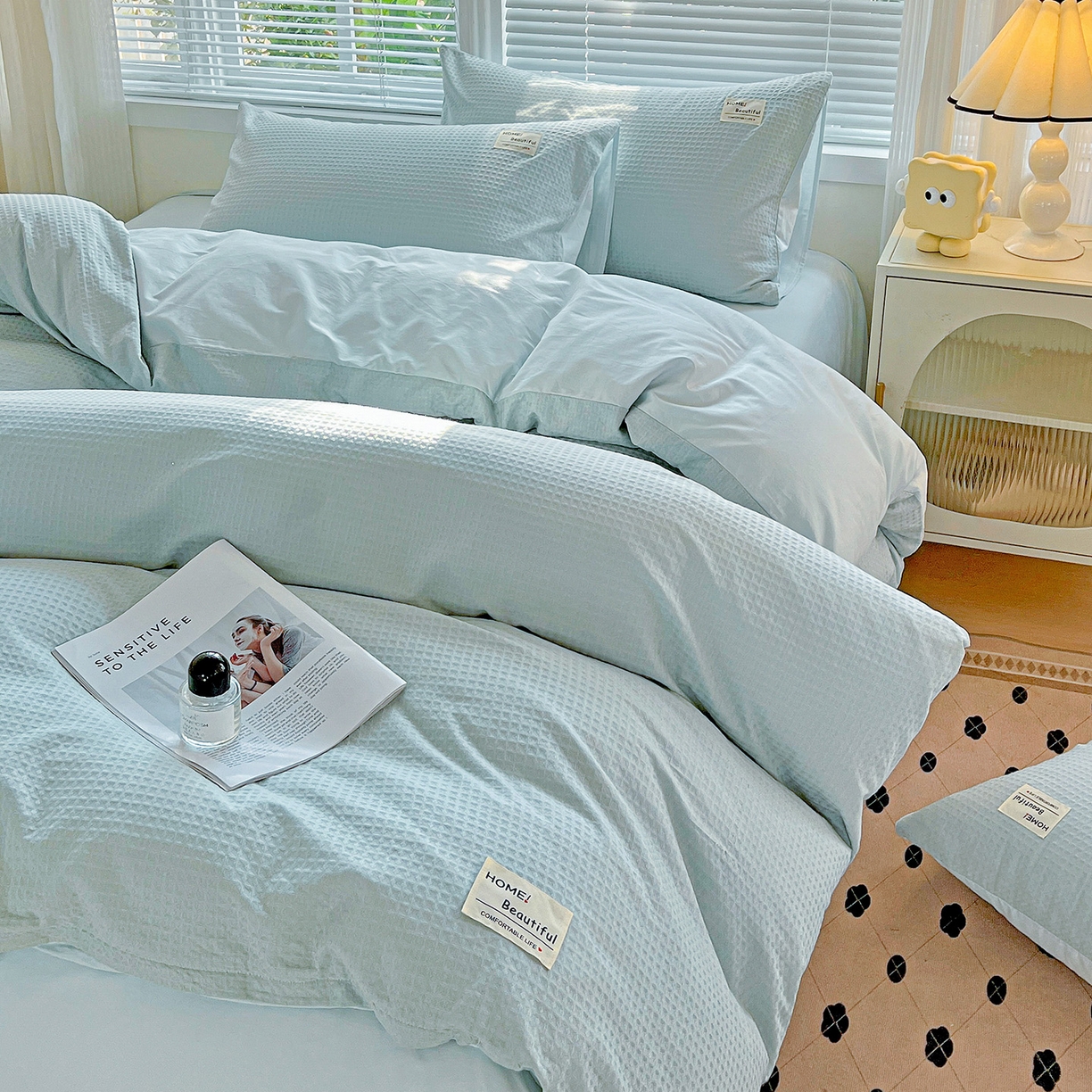 91家纺网 家纺一手货源 找家纺 慕尚家纺 2025新款高端40s加厚款全棉纯棉纯色四件套 冰心蓝