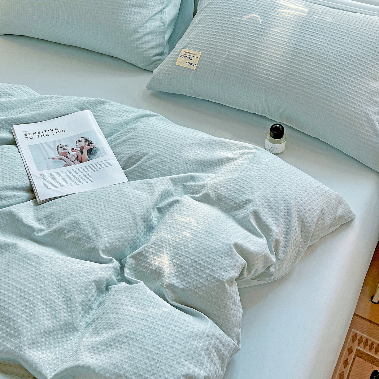 91家纺网 家纺一手货源 找家纺 慕尚家纺 2025新款高端40s加厚款全棉纯棉纯色四件套 冰心蓝