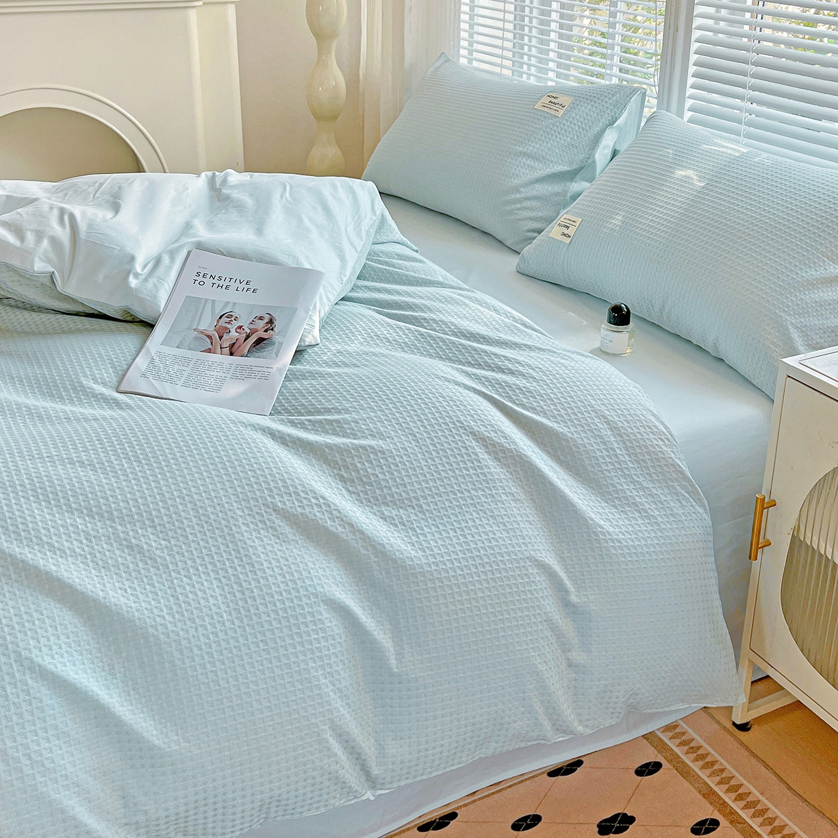 91家纺网 家纺一手货源 找家纺 慕尚家纺 2025新款高端40s加厚款全棉纯棉纯色四件套 冰心蓝