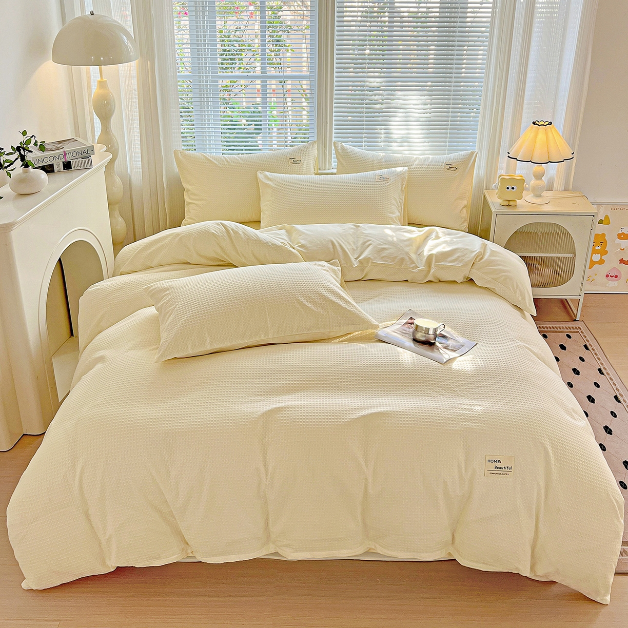 91家纺网 家纺一手货源 找家纺 慕尚家纺 2025新款高端40s加厚款全棉纯棉纯色四件套 奶油白