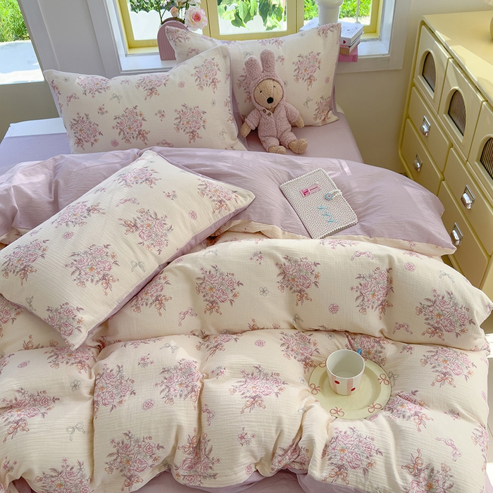 颜选2025新款105克加厚双层纱木棉四件套（含买家秀） 淡雅花笺