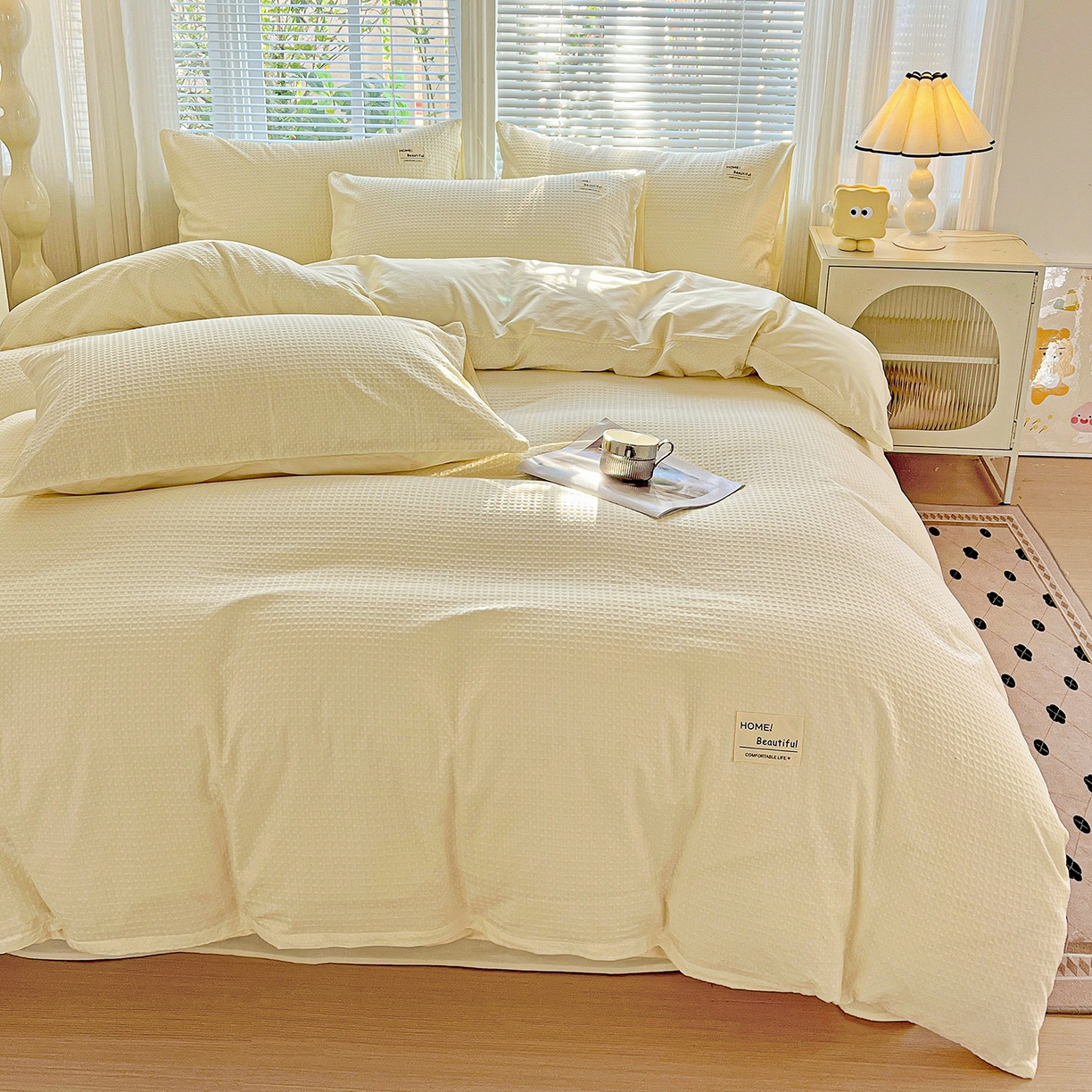 91家纺网 家纺一手货源 找家纺 慕尚家纺 2025新款高端40s加厚款全棉纯棉纯色四件套 奶油白