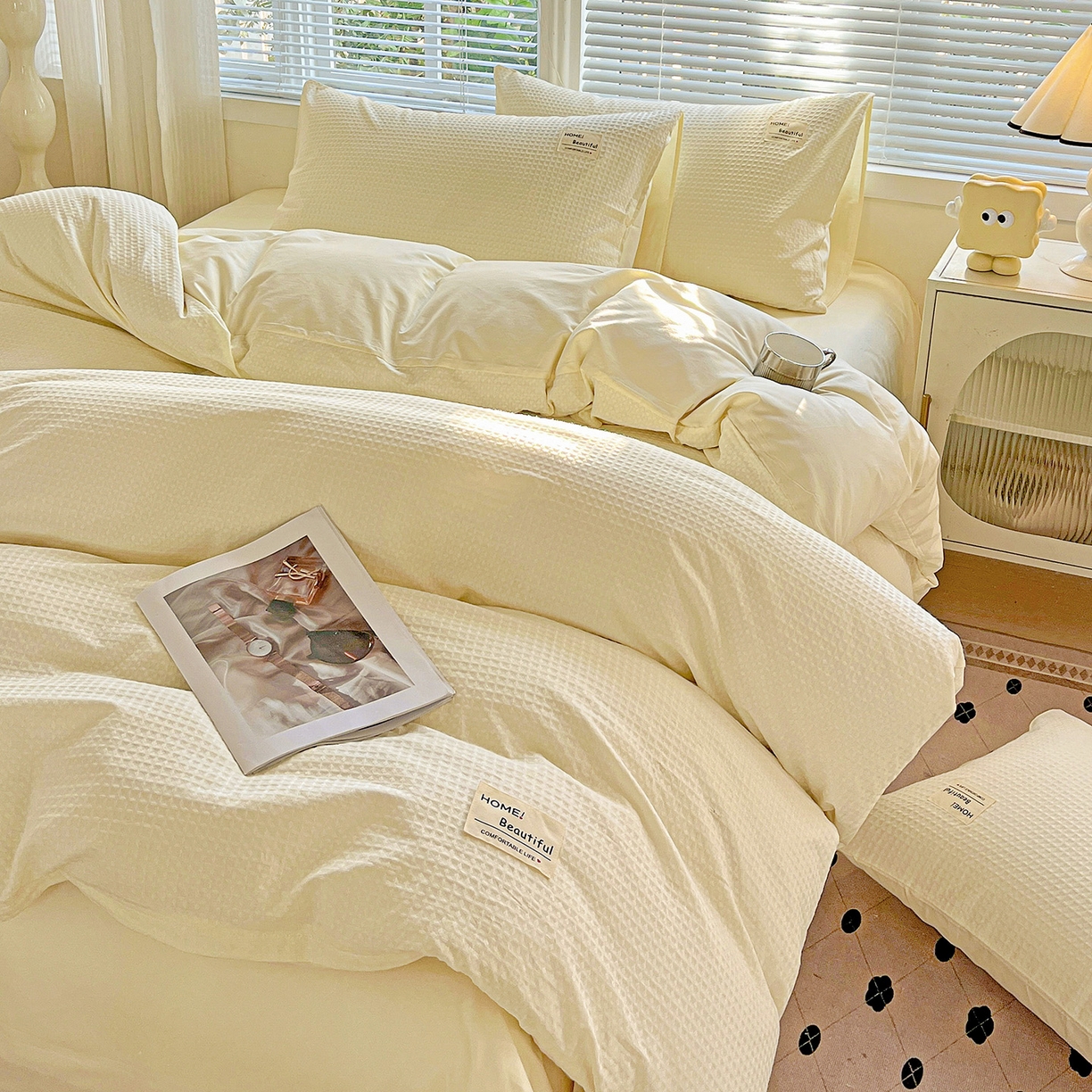 91家纺网 家纺一手货源 找家纺 慕尚家纺 2025新款高端40s加厚款全棉纯棉纯色四件套 奶油白