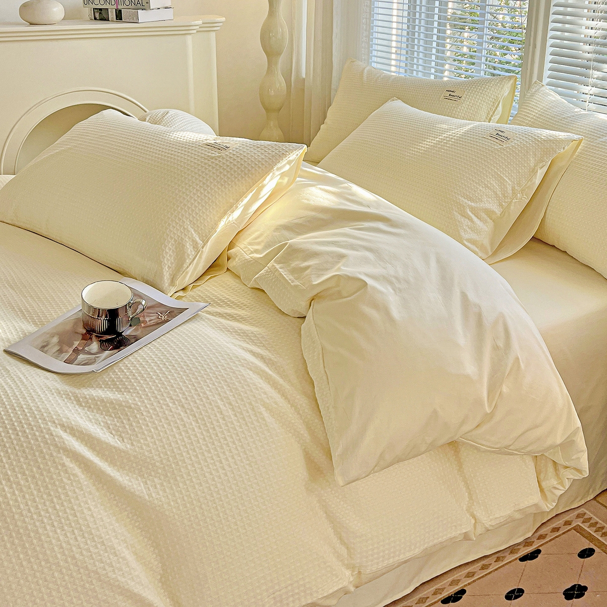 91家纺网 家纺一手货源 找家纺 慕尚家纺 2025新款高端40s加厚款全棉纯棉纯色四件套 奶油白