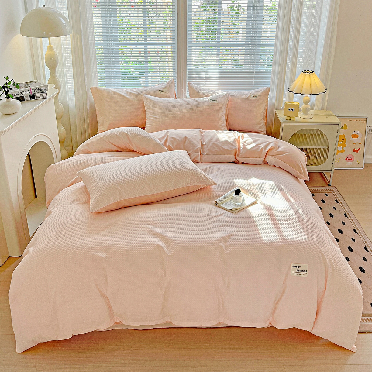 91家纺网 家纺一手货源 找家纺 慕尚家纺 2025新款高端40s加厚款全棉纯棉纯色四件套 少女粉