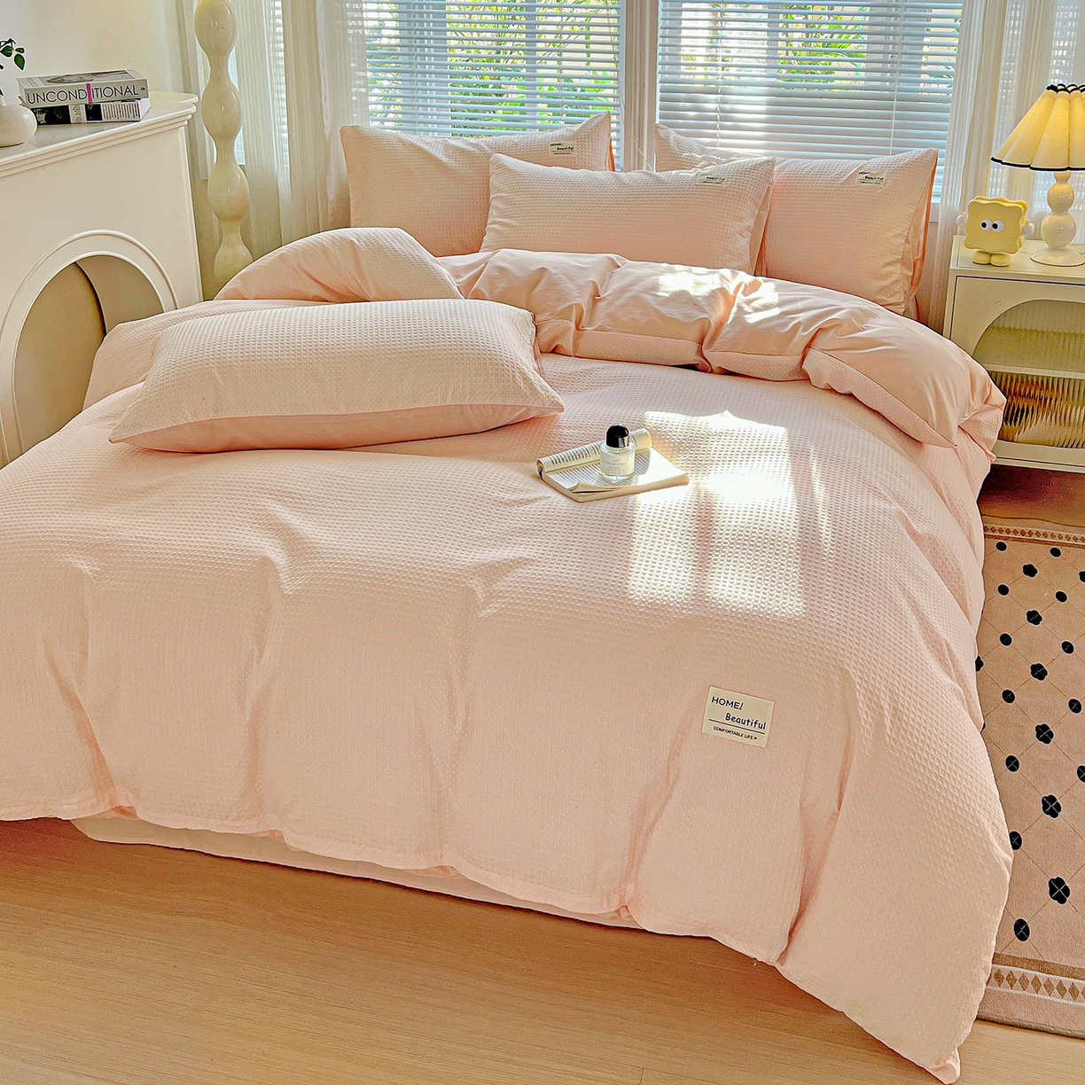 91家纺网 家纺一手货源 找家纺 慕尚家纺 2025新款高端40s加厚款全棉纯棉纯色四件套 少女粉