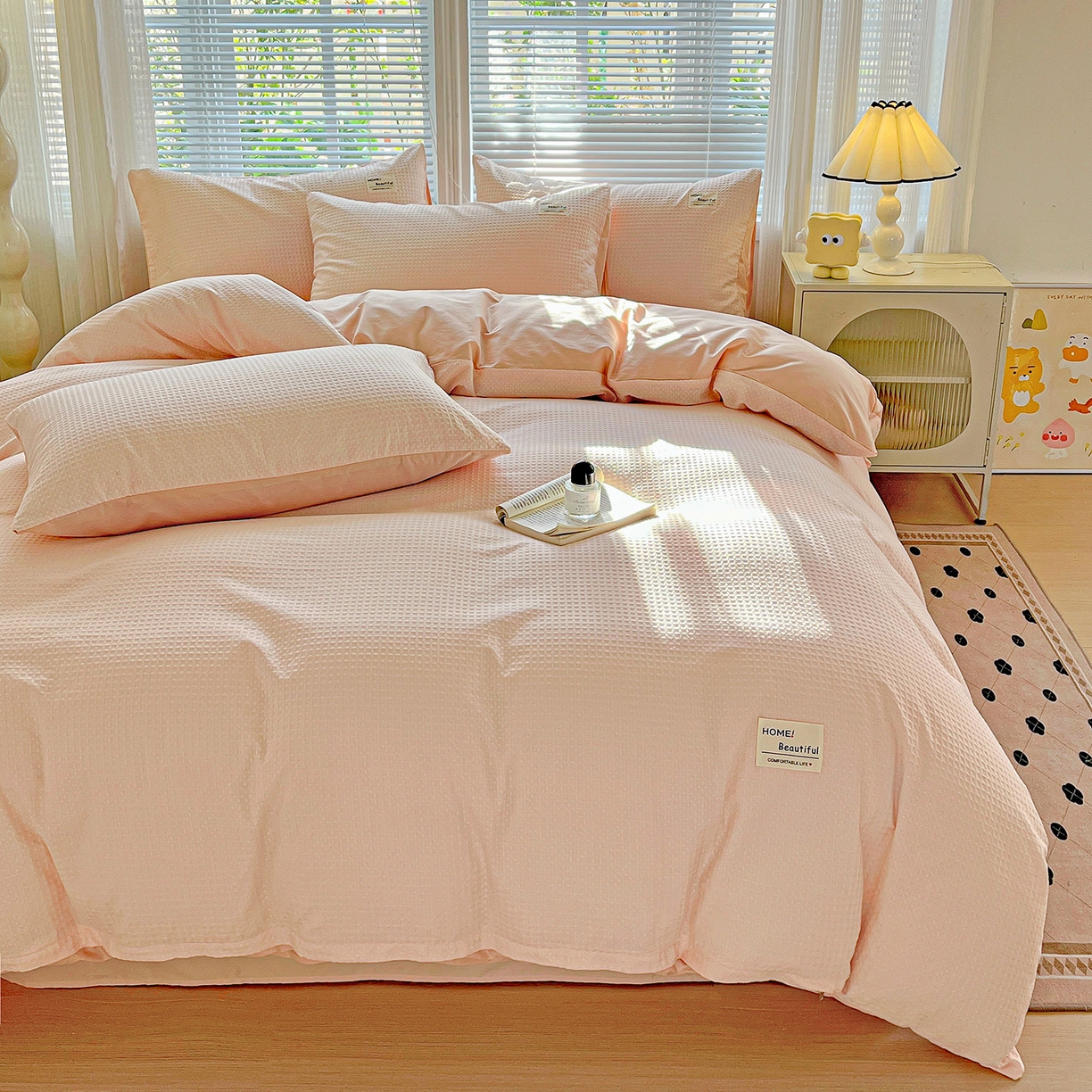 91家纺网 家纺一手货源 找家纺 慕尚家纺 2025新款高端40s加厚款全棉纯棉纯色四件套 少女粉