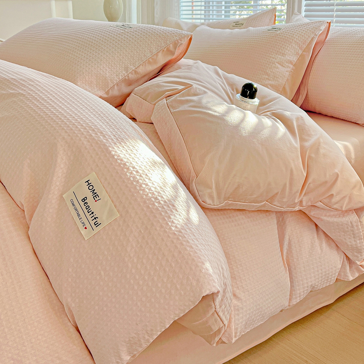 91家纺网 家纺一手货源 找家纺 慕尚家纺 2025新款高端40s加厚款全棉纯棉纯色四件套 少女粉