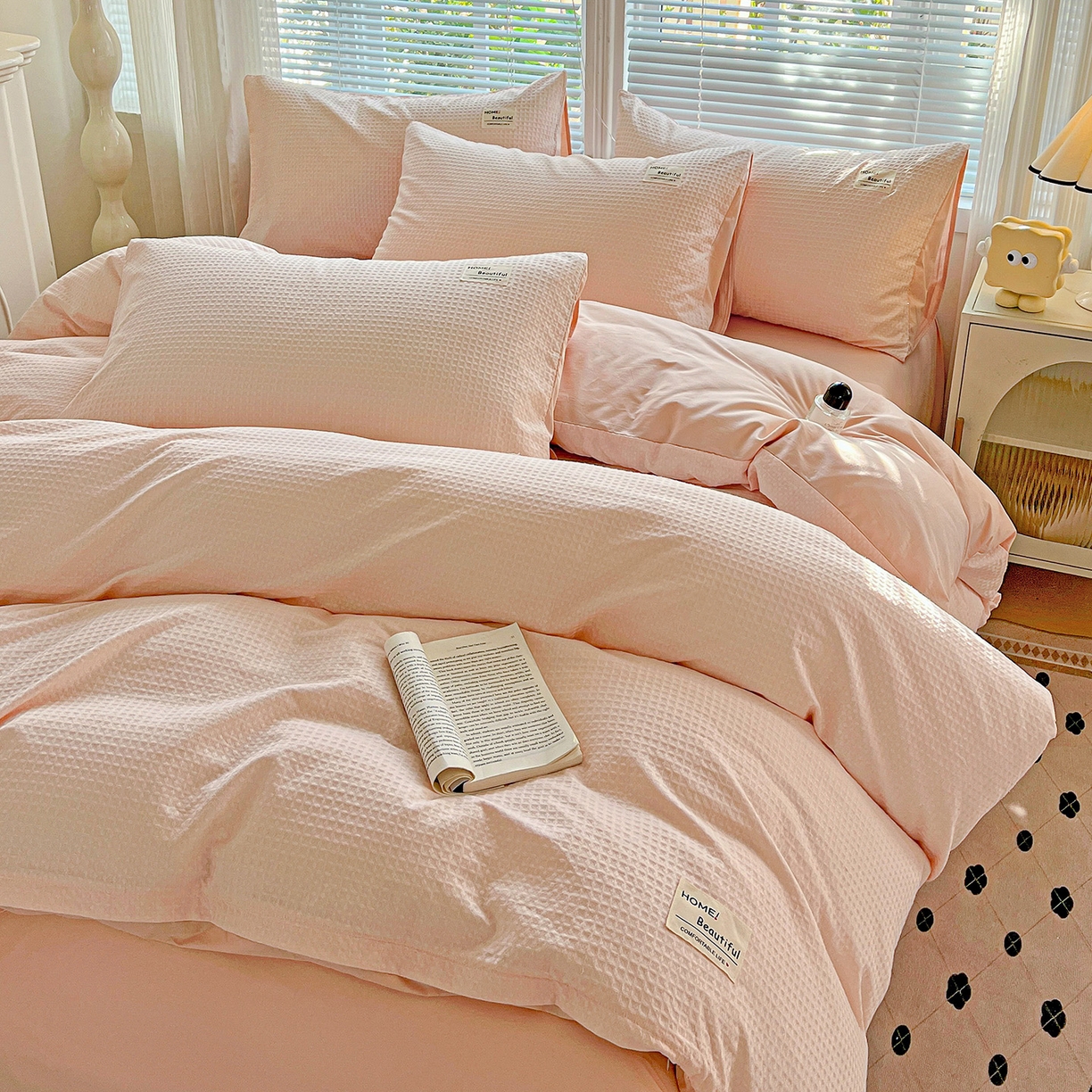 91家纺网 家纺一手货源 找家纺 慕尚家纺 2025新款高端40s加厚款全棉纯棉纯色四件套 少女粉