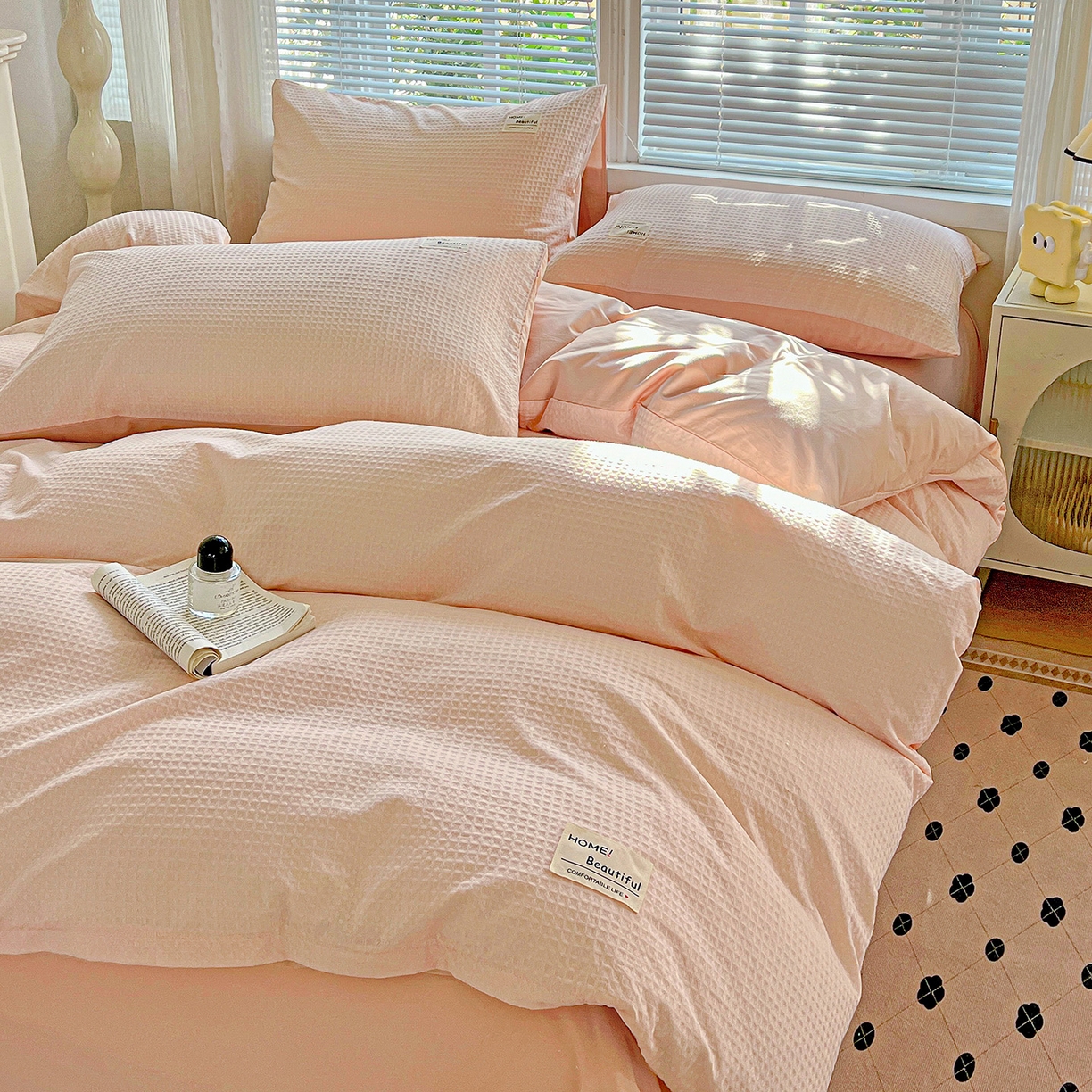 91家纺网 家纺一手货源 找家纺 慕尚家纺 2025新款高端40s加厚款全棉纯棉纯色四件套 少女粉