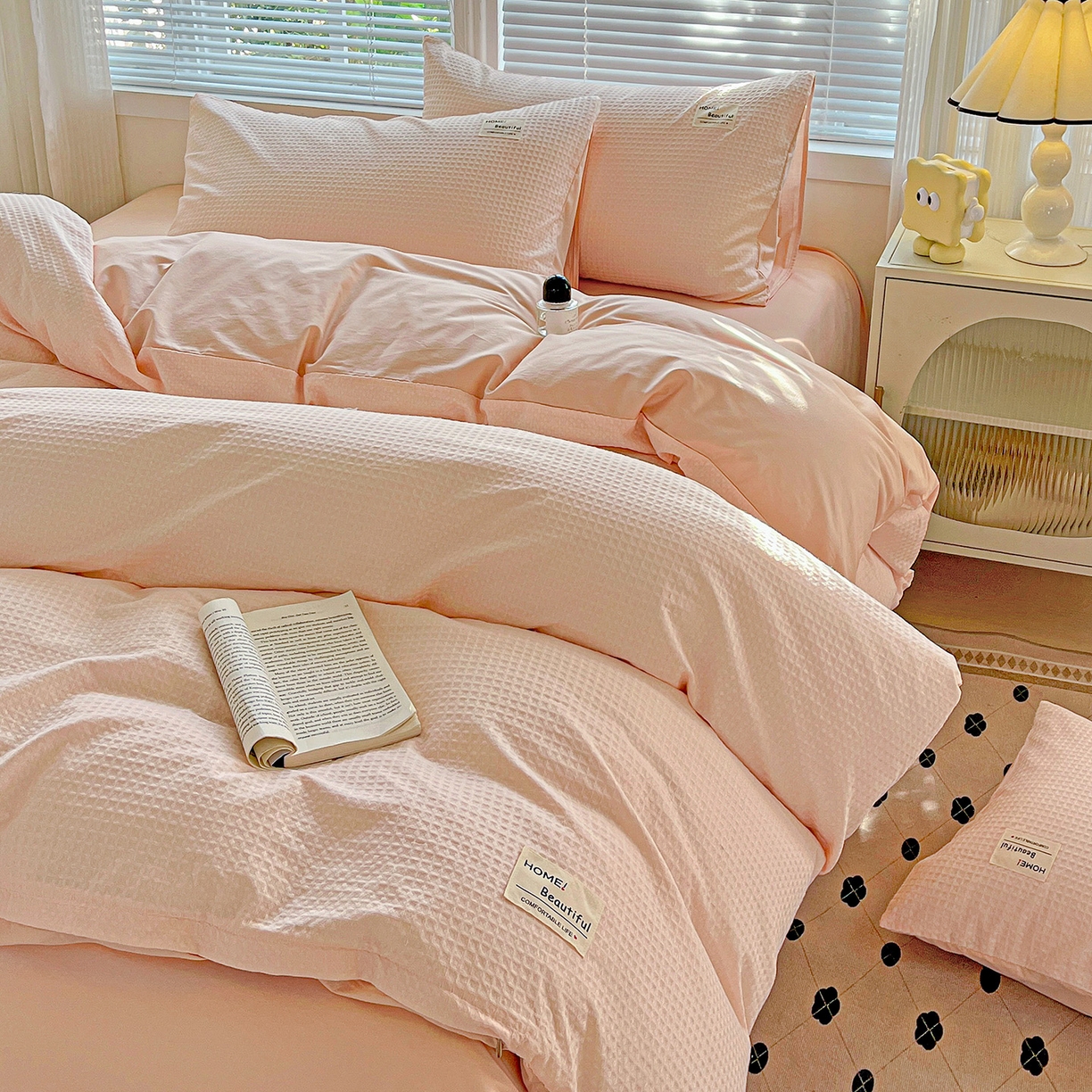 91家纺网 家纺一手货源 找家纺 慕尚家纺 2025新款高端40s加厚款全棉纯棉纯色四件套 少女粉