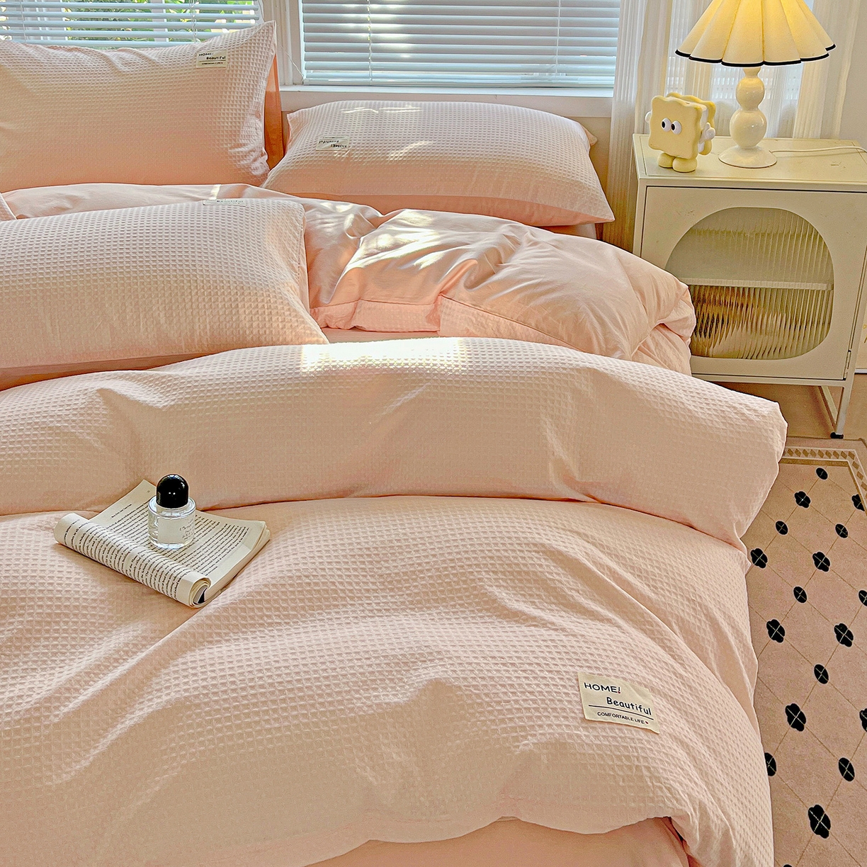 91家纺网 家纺一手货源 找家纺 慕尚家纺 2025新款高端40s加厚款全棉纯棉纯色四件套 少女粉