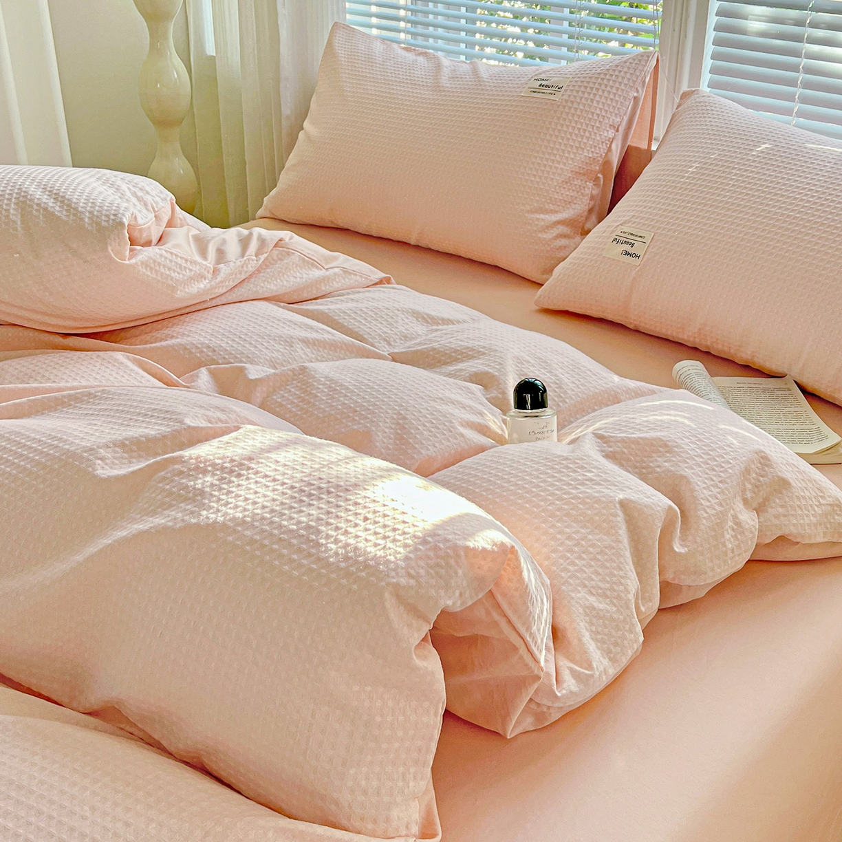 91家纺网 家纺一手货源 找家纺 慕尚家纺 2025新款高端40s加厚款全棉纯棉纯色四件套 少女粉