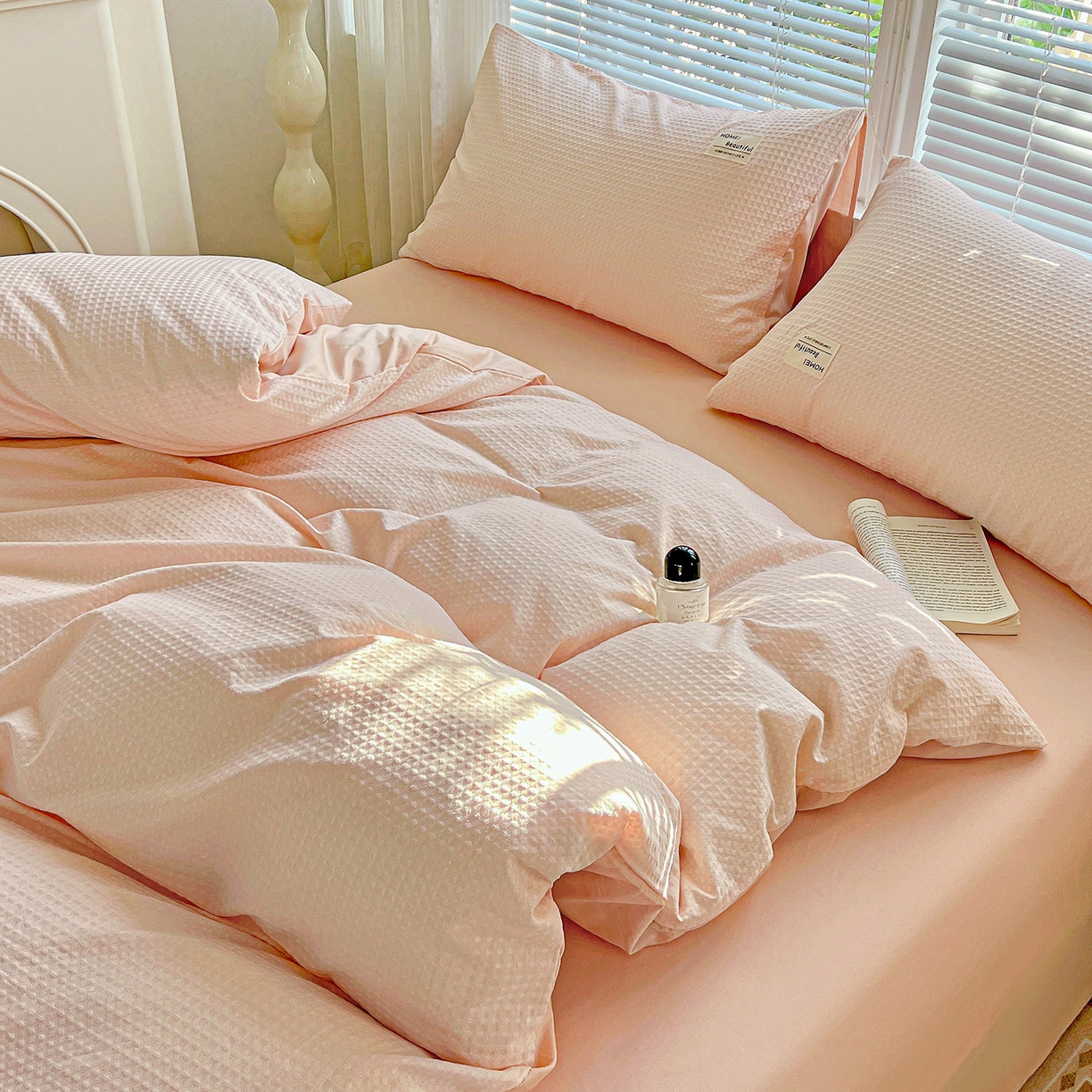 91家纺网 家纺一手货源 找家纺 慕尚家纺 2025新款高端40s加厚款全棉纯棉纯色四件套 少女粉