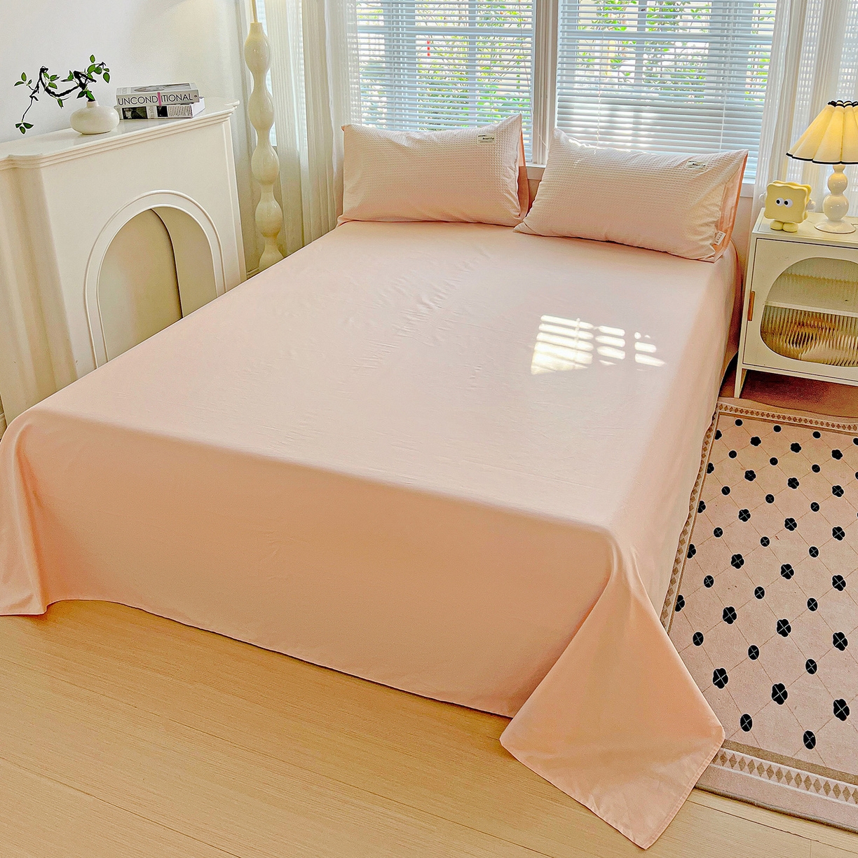 91家纺网 家纺一手货源 找家纺 慕尚家纺 2025新款高端40s加厚款全棉纯棉纯色四件套 少女粉