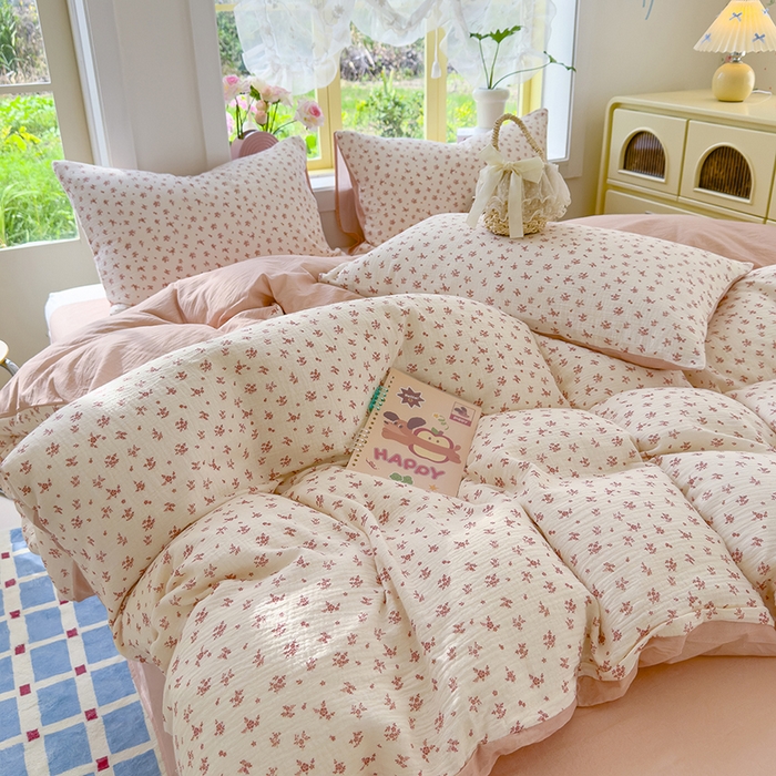 91家纺网 家纺一手货源 找家纺 颜选2025新款105克加厚双层纱木棉四件套（含买家秀） 蔷薇花开