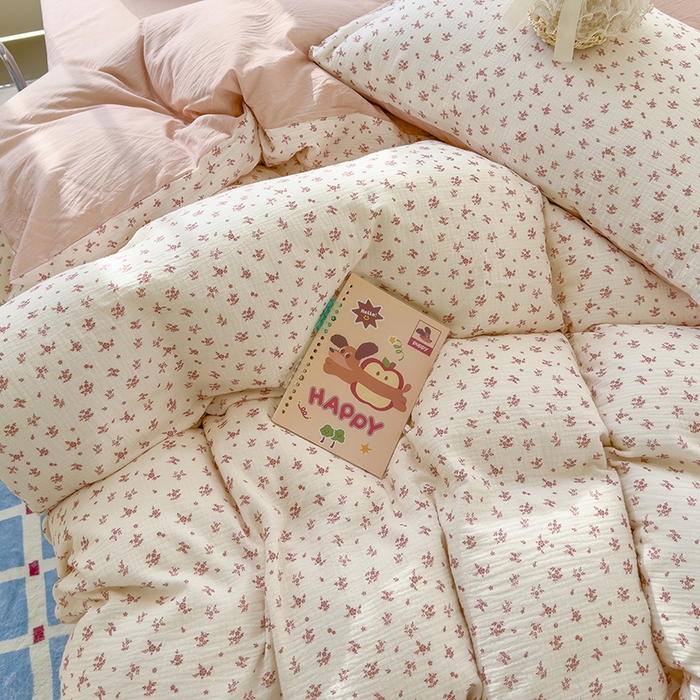 91家纺网 家纺一手货源 找家纺 颜选2025新款105克加厚双层纱木棉四件套（含买家秀） 蔷薇花开