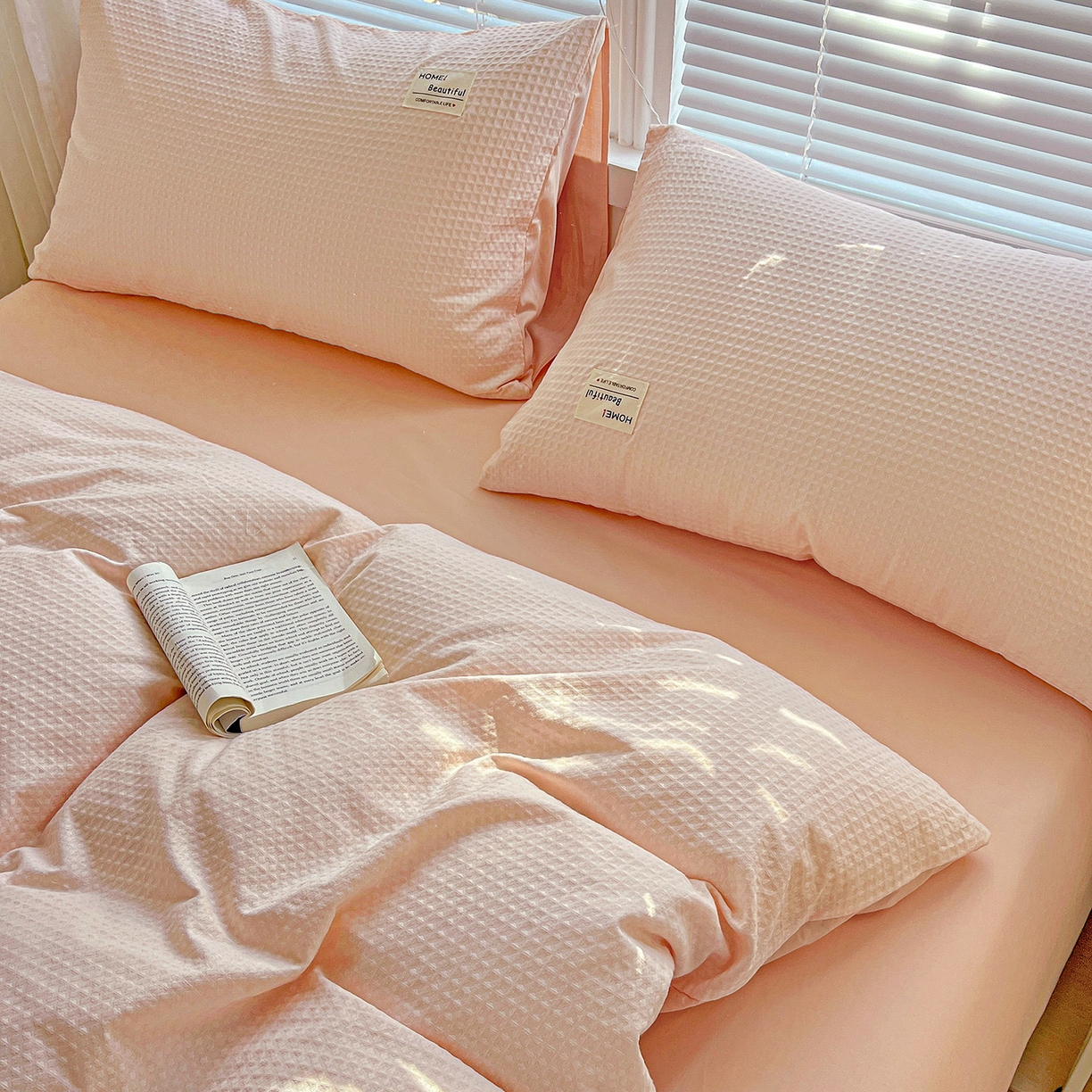 91家纺网 家纺一手货源 找家纺 慕尚家纺 2025新款高端40s加厚款全棉纯棉纯色四件套 少女粉