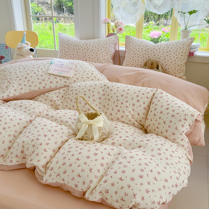 91家纺网 家纺一手货源 找家纺 颜选2025新款105克加厚双层纱木棉四件套（含买家秀） 蔷薇花开