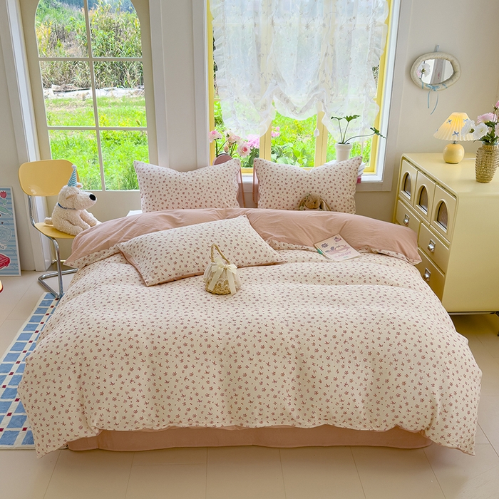 91家纺网 家纺一手货源 找家纺 颜选2025新款105克加厚双层纱木棉四件套（含买家秀） 蔷薇花开