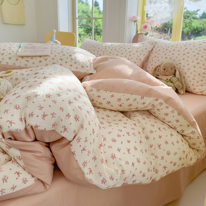 91家纺网 家纺一手货源 找家纺 颜选2025新款105克加厚双层纱木棉四件套（含买家秀） 蔷薇花开